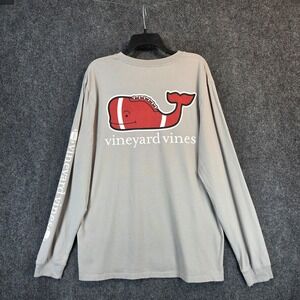 Vineyard Vines Football Whale Long Sleeve T-shirt Mens Large Grey Pocket Logo